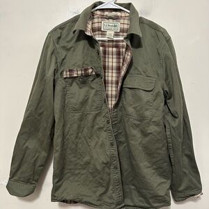 L.L.Bean flannel-lined button-up shirt jacket in olive green Men’s Small